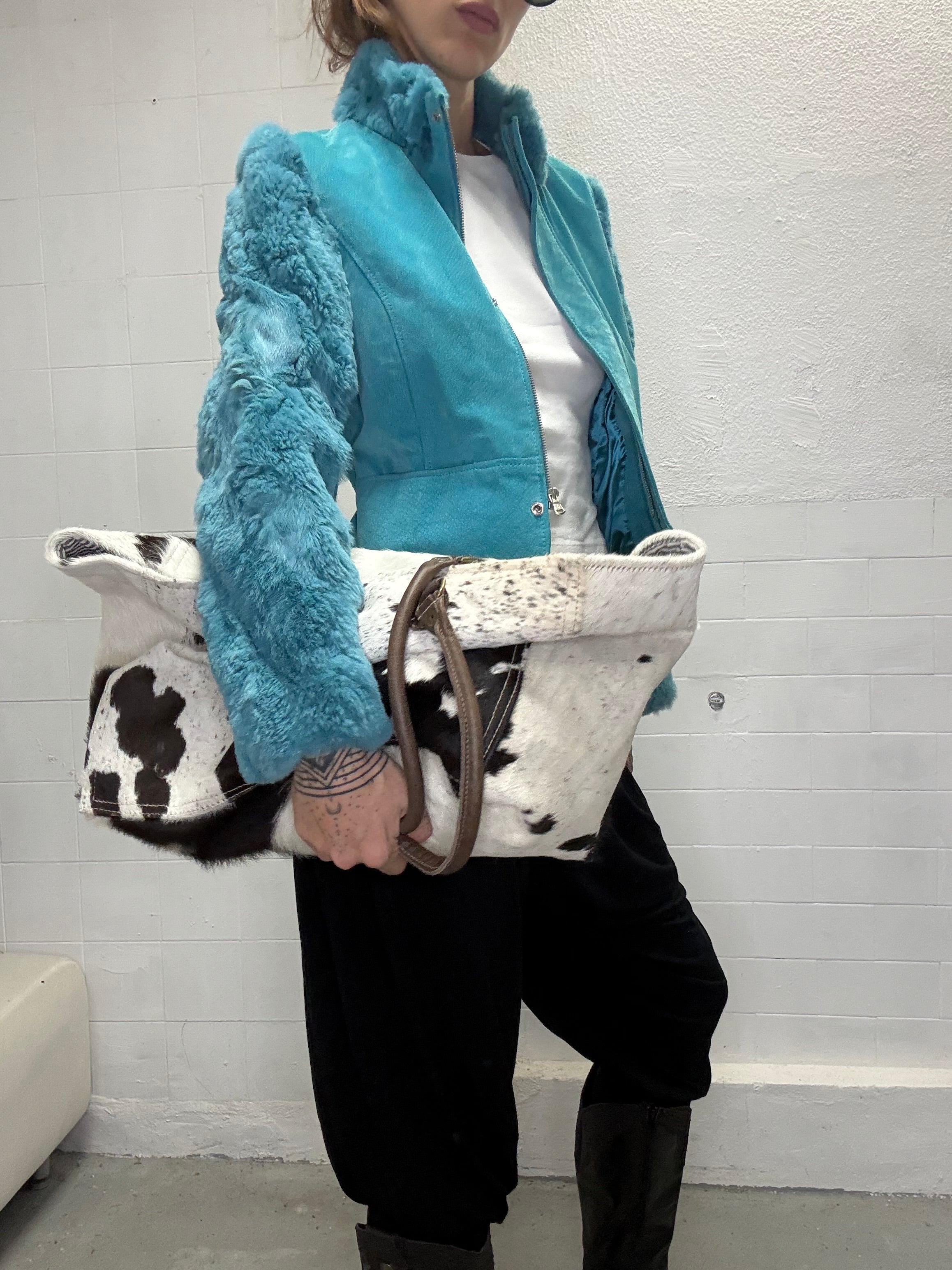 082 COW PRINTED LEATHER BAG