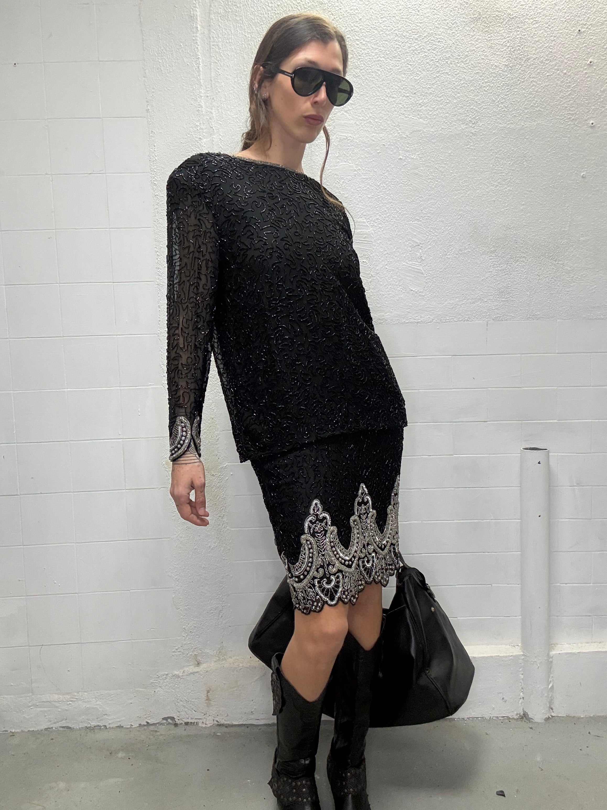 096 VINTAGE SILK BEADED DRESS
