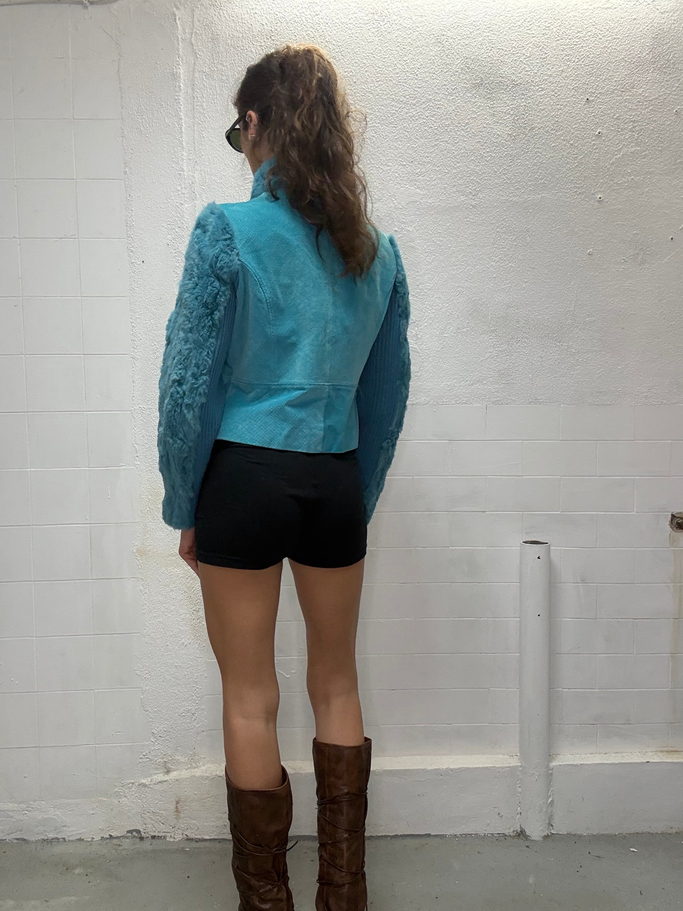 0103 REAL FUR & LEATHER BLUE JACKET
