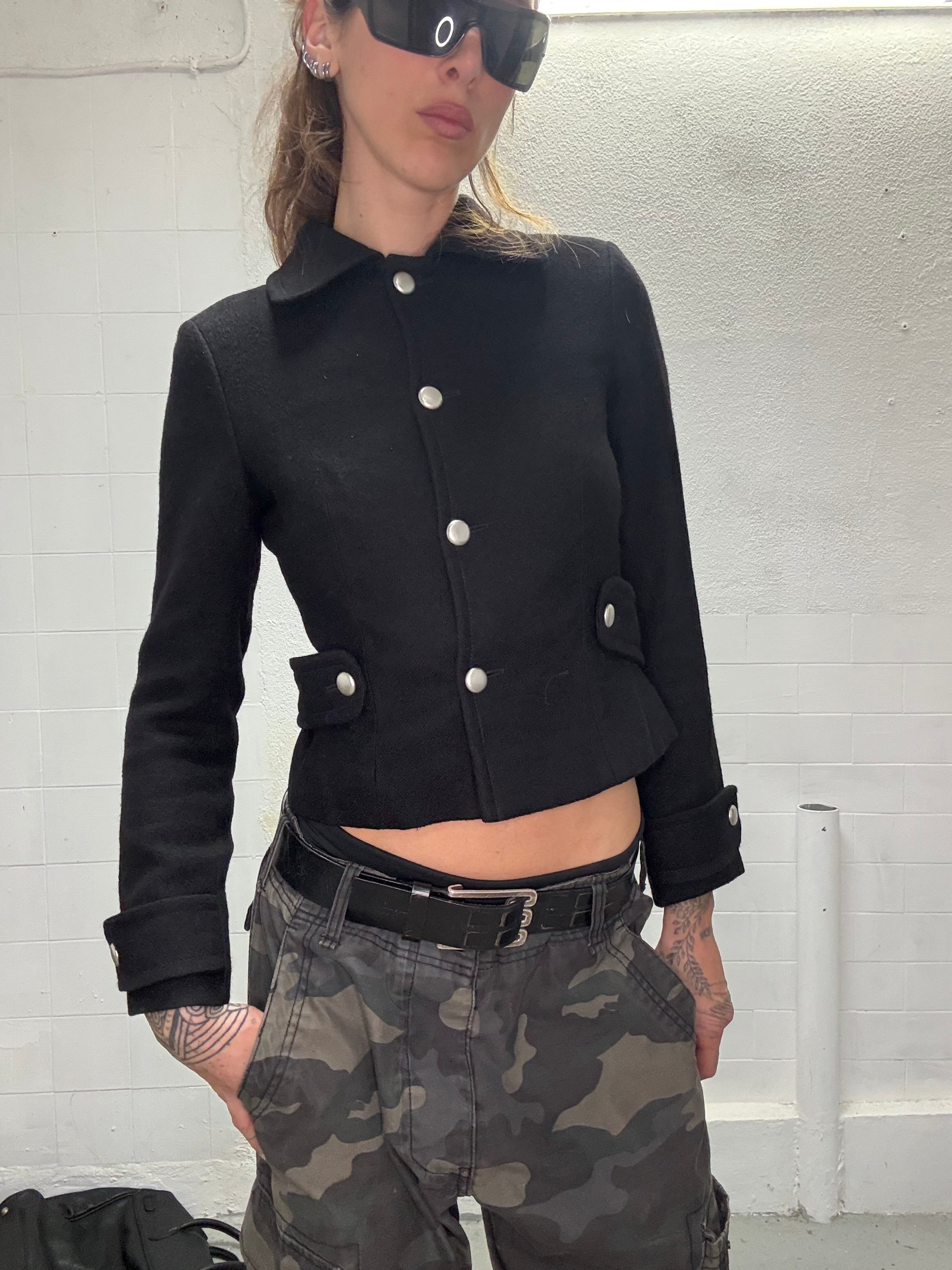071 MILITARY BLACK SLIM FIT COAT