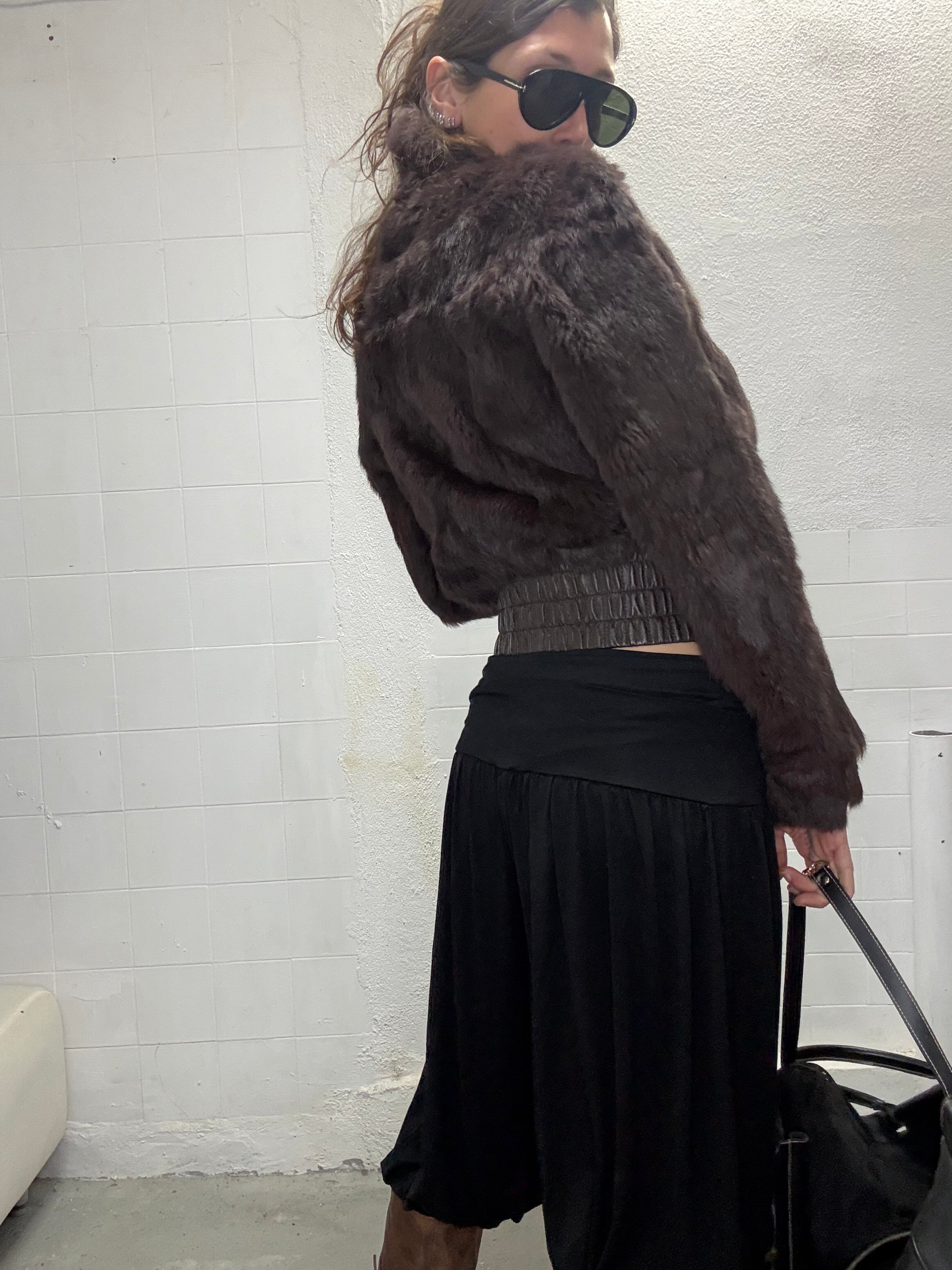 095 REAL FUR HIGH NECK BROWN JACKET