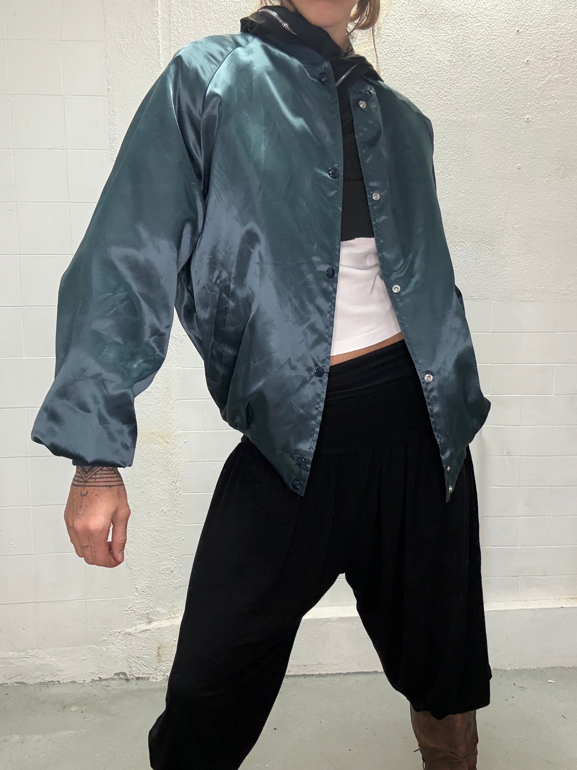 079 VINTAGE SATIN PETROL BLUE BOMBER