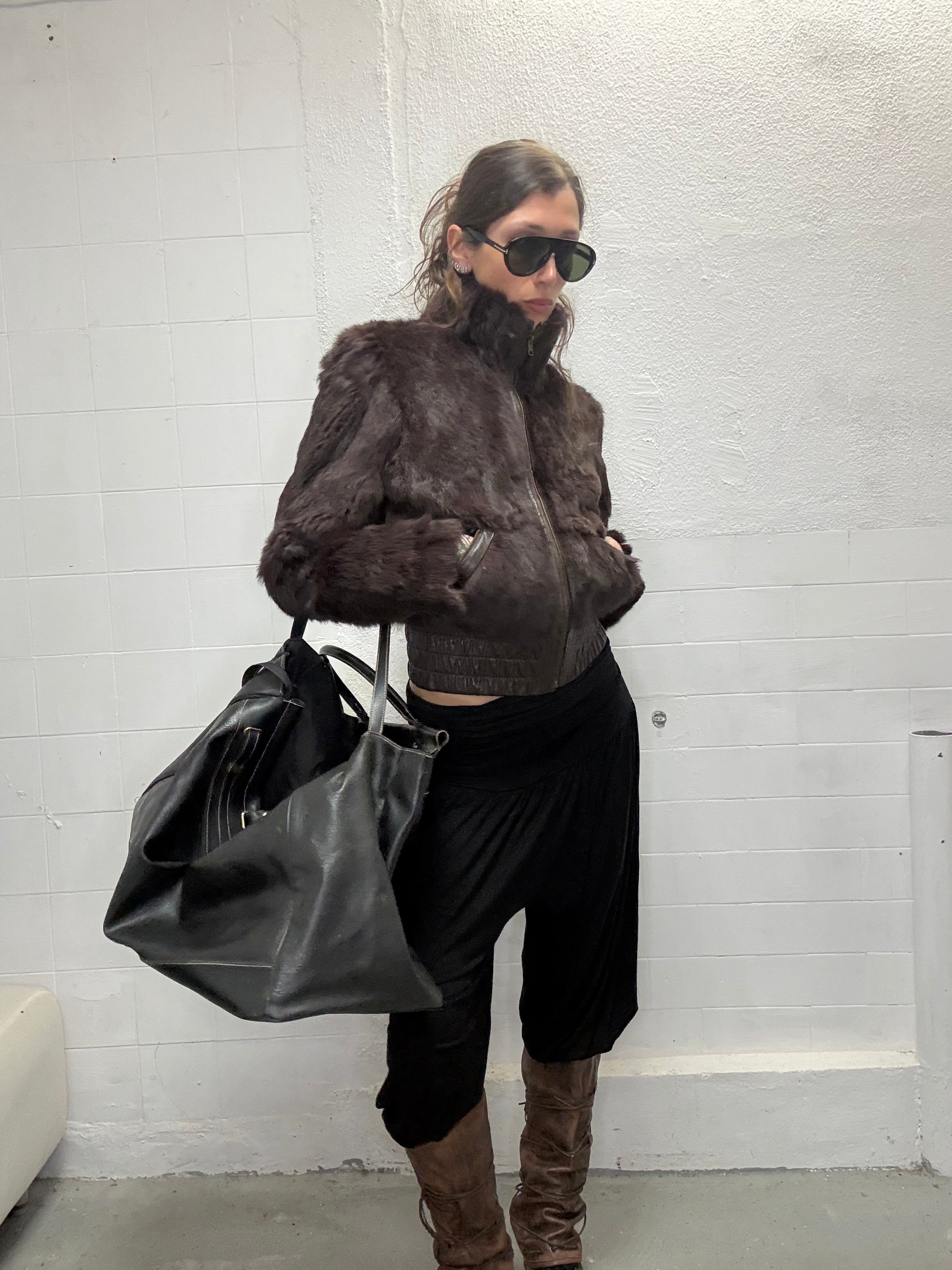 095 REAL FUR HIGH NECK BROWN JACKET