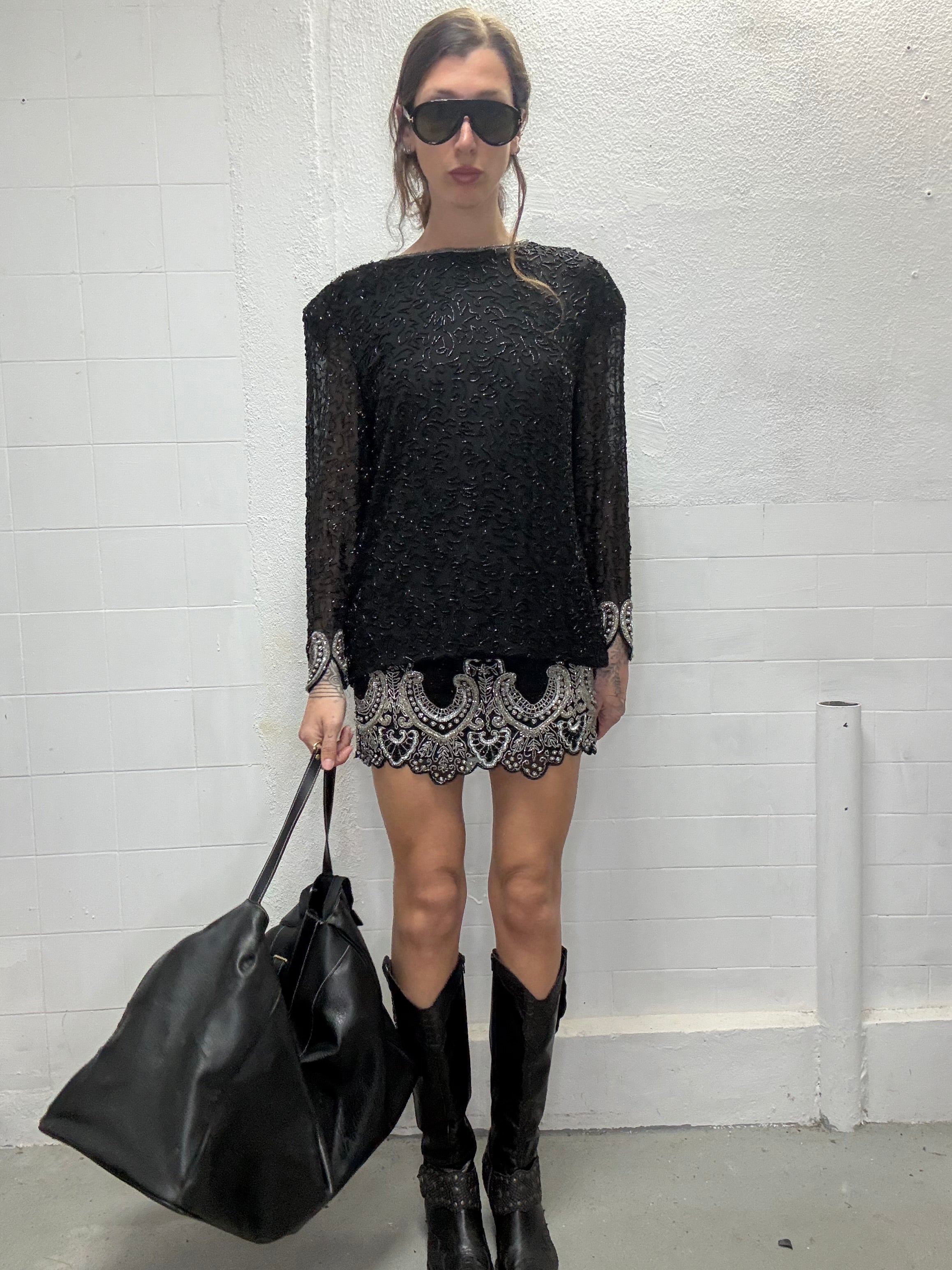 096 VINTAGE SILK BEADED DRESS
