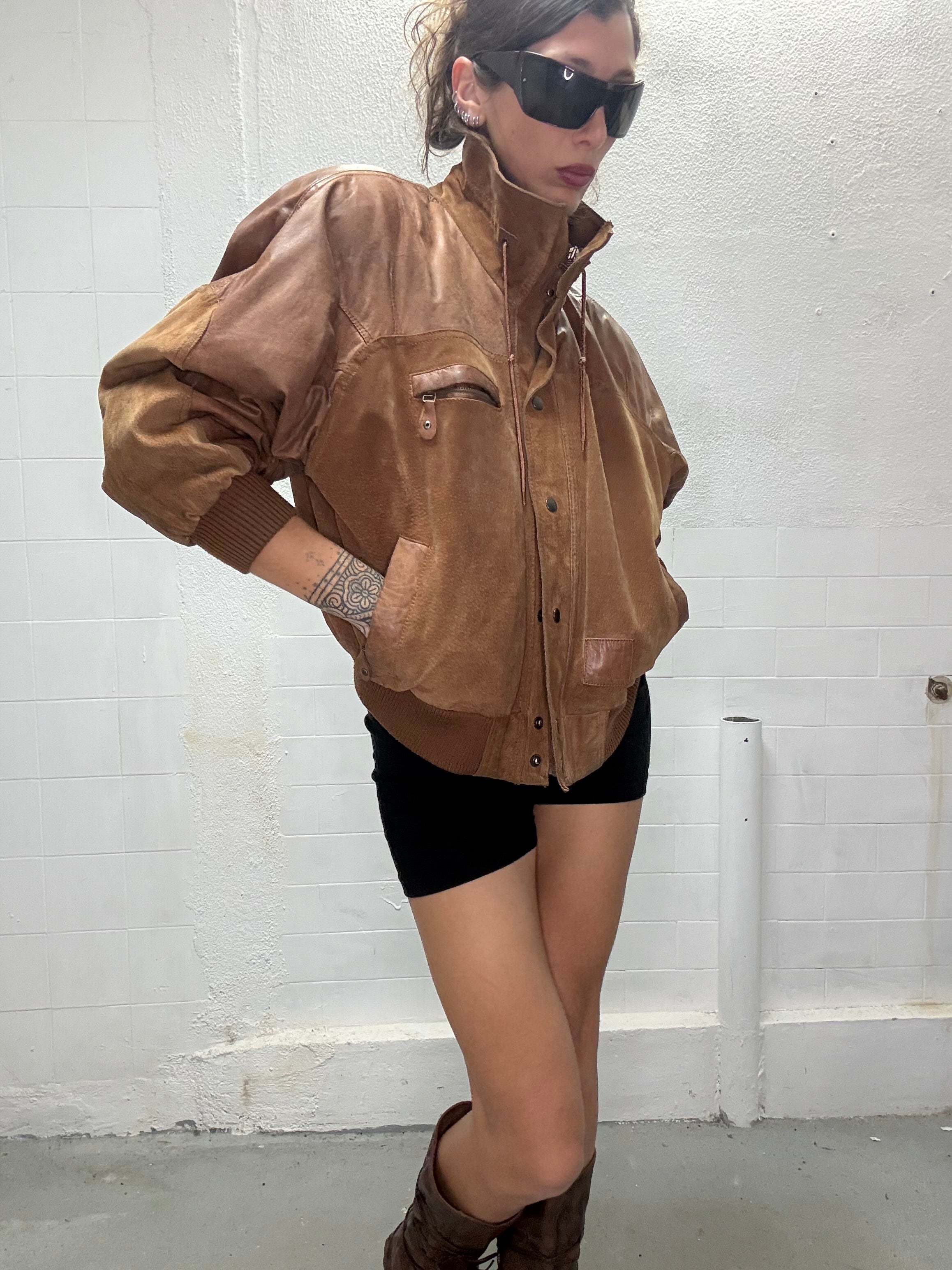 0102 HIGH NECK REAL LEATHER JACKET
