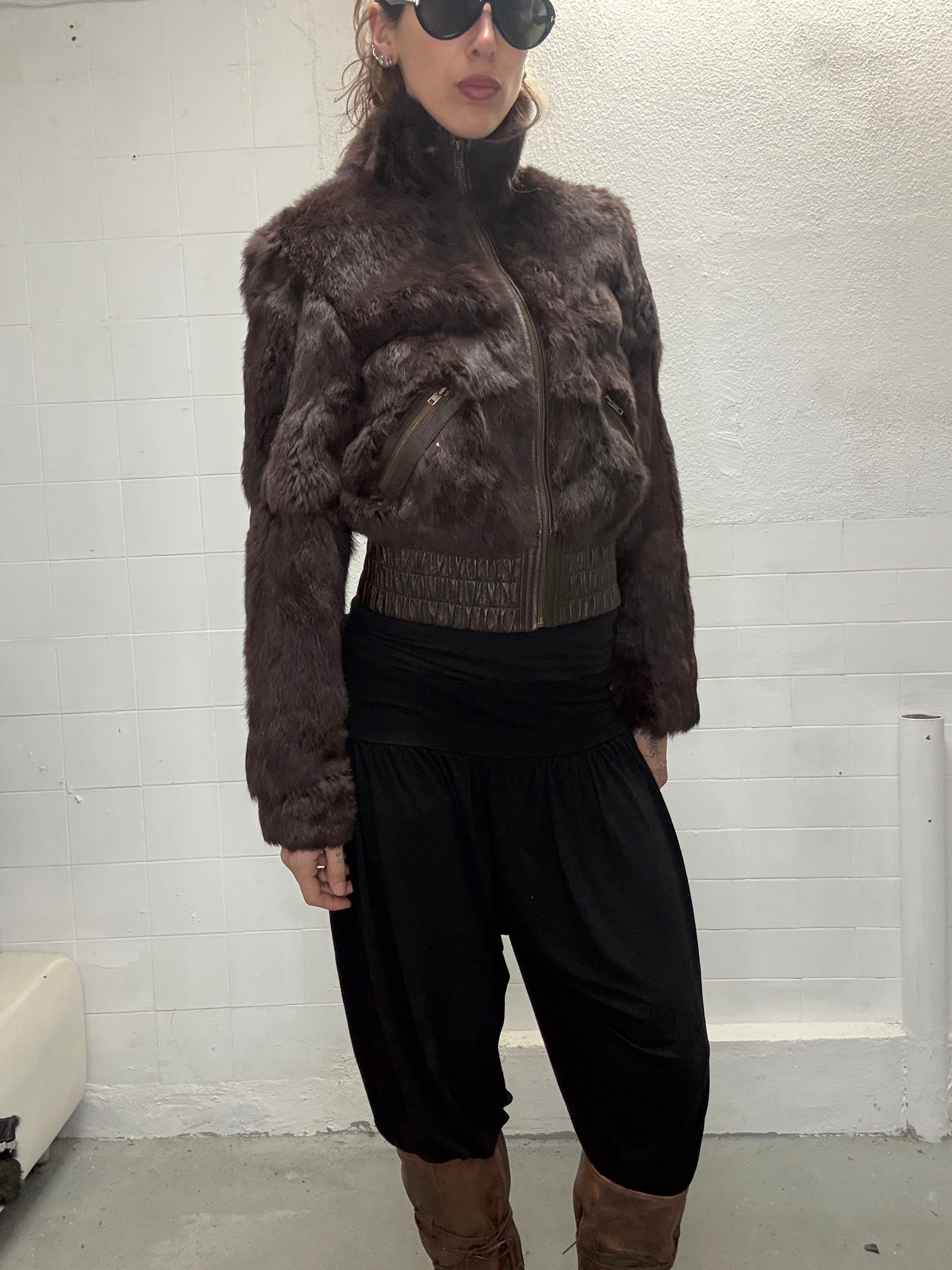 095 REAL FUR HIGH NECK BROWN JACKET