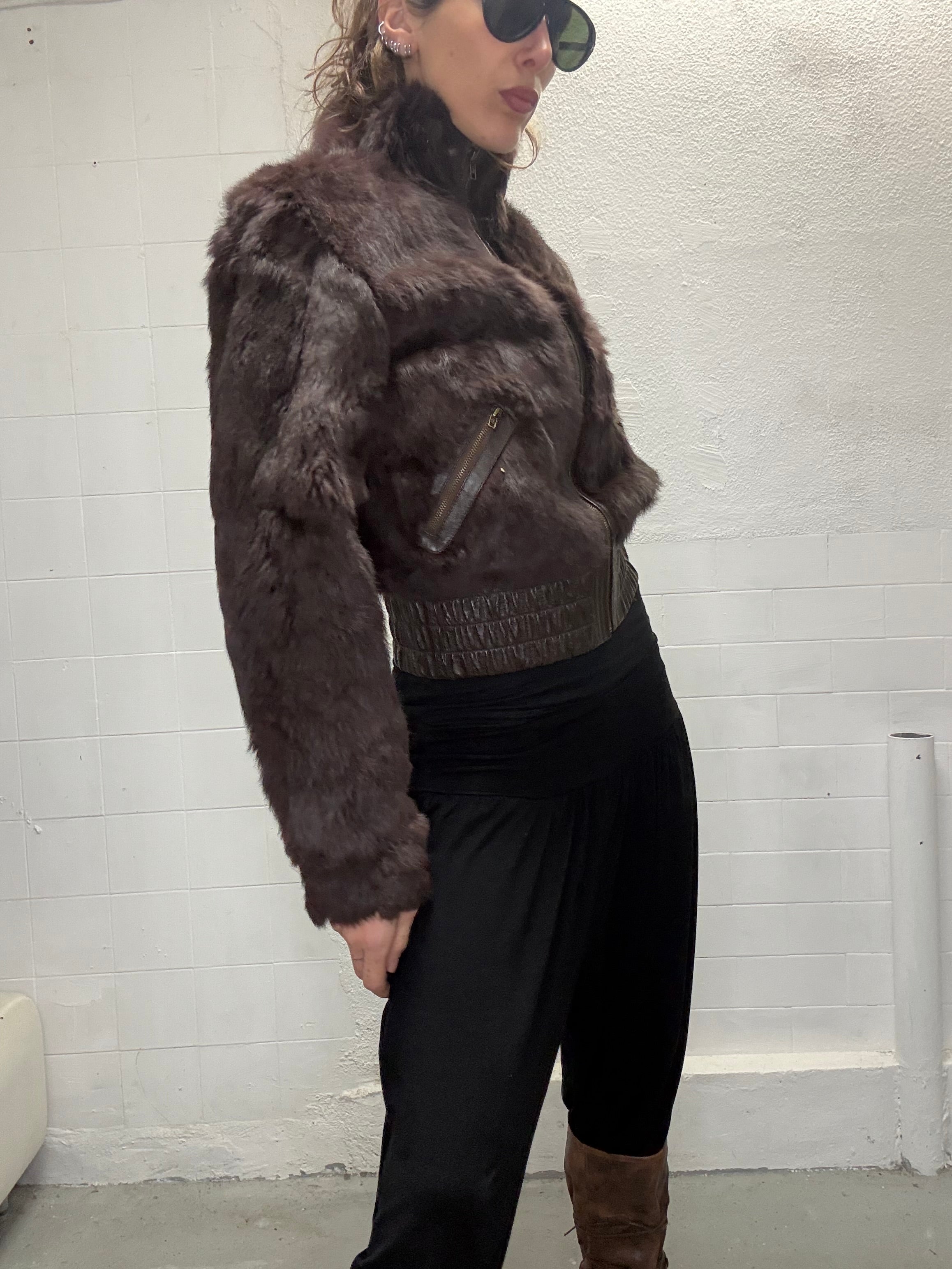 095 REAL FUR HIGH NECK BROWN JACKET