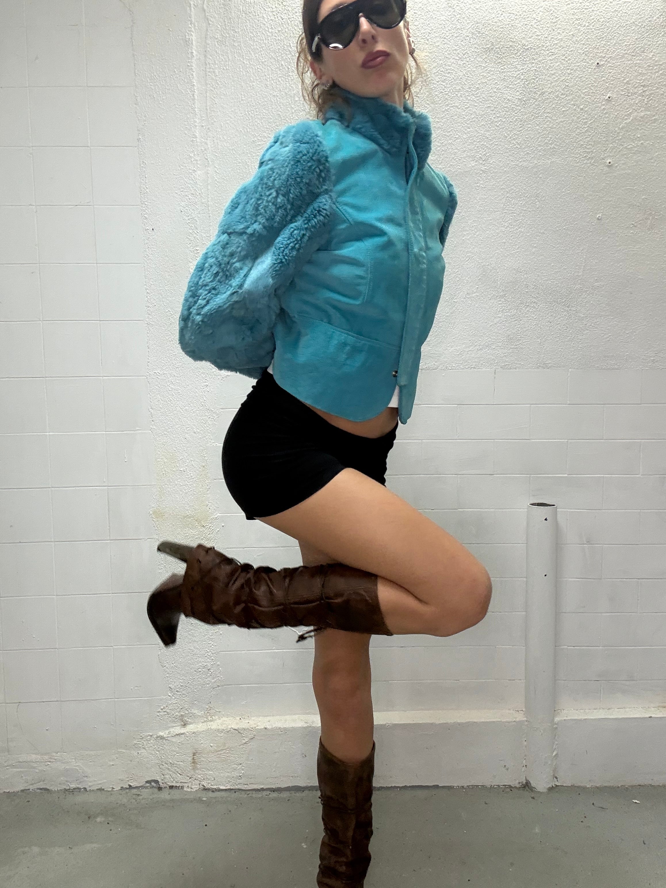 0103 REAL FUR & LEATHER BLUE JACKET