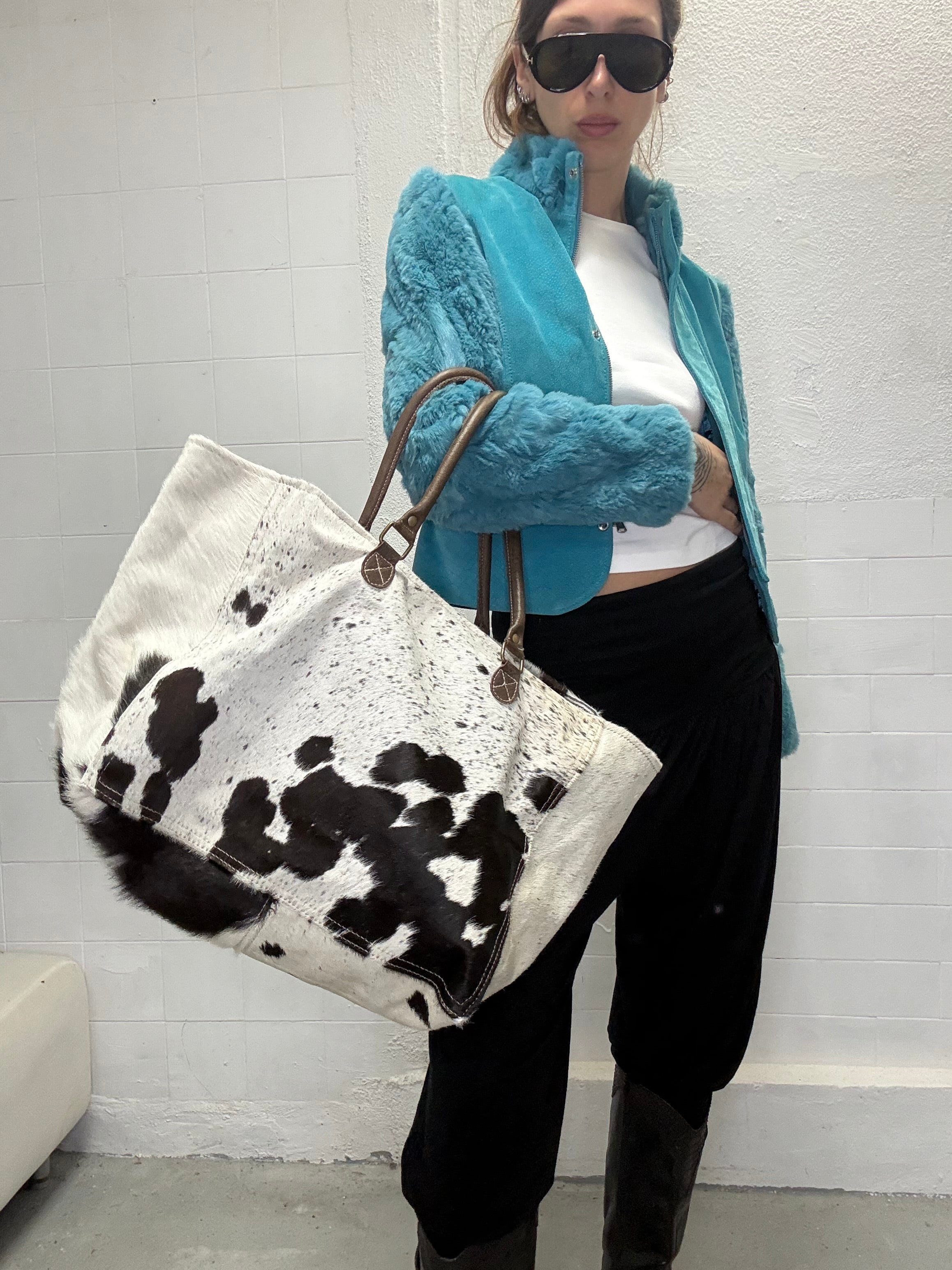 082 COW PRINTED LEATHER BAG