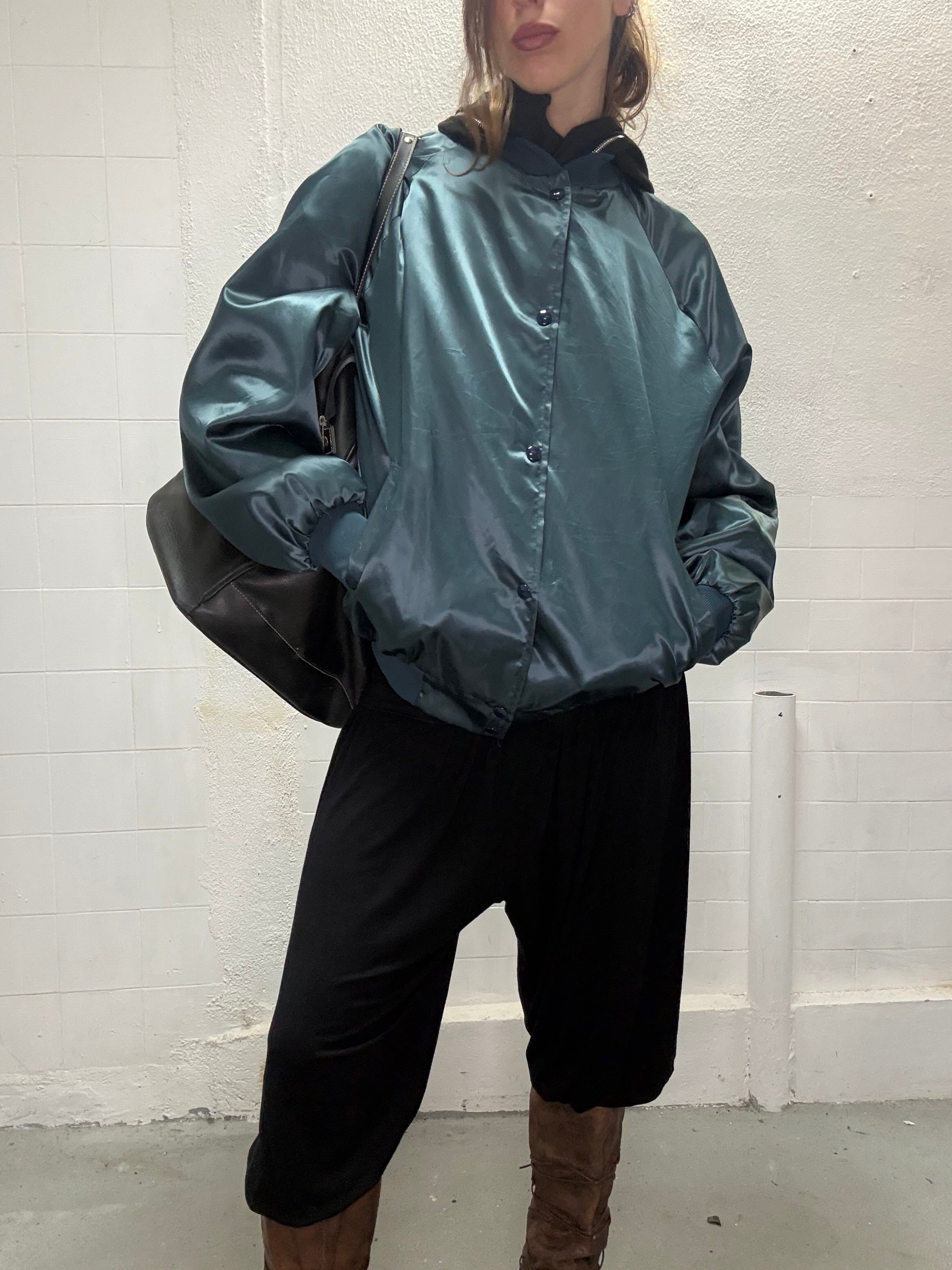 079 VINTAGE SATIN PETROL BLUE BOMBER