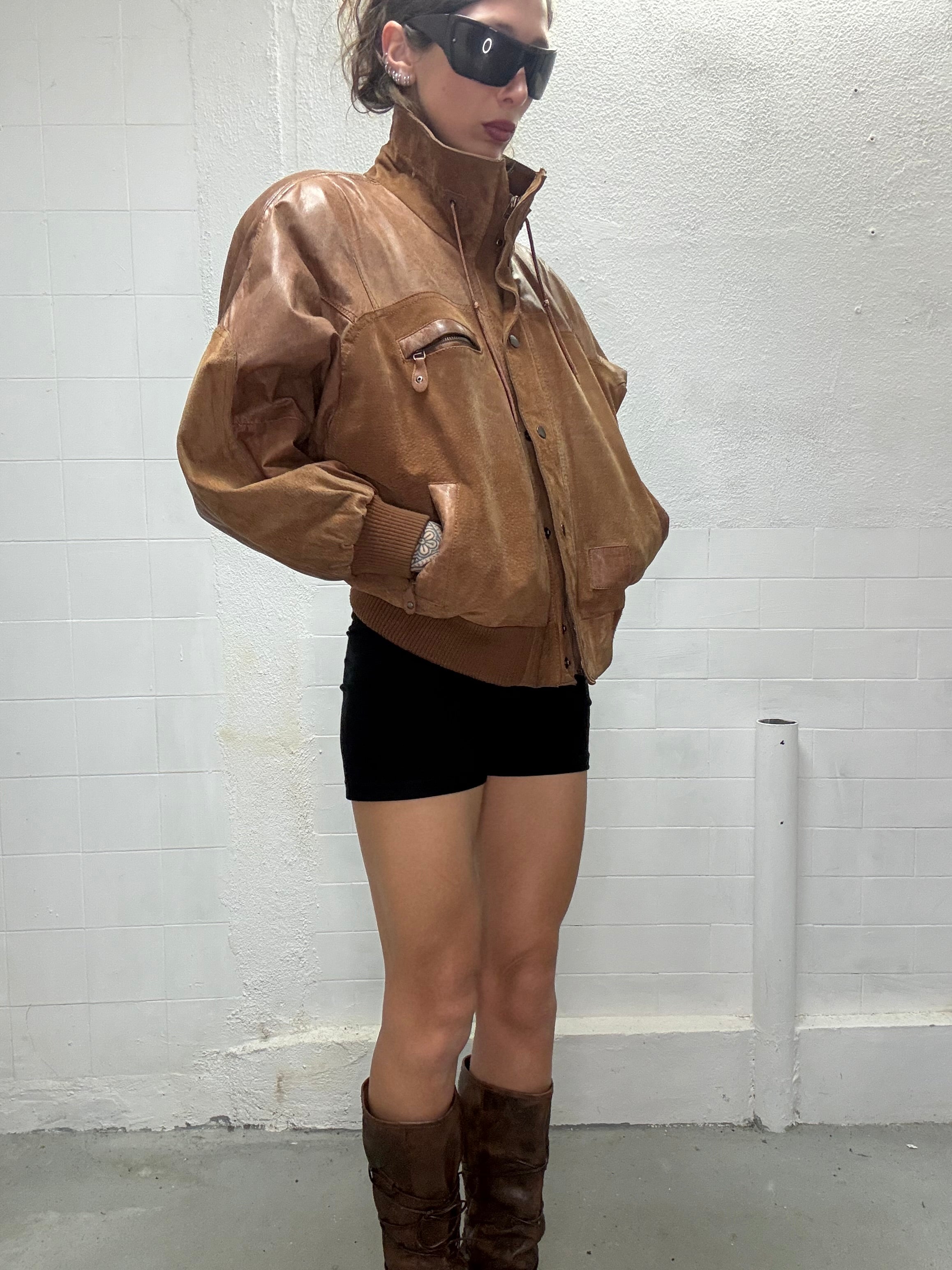 0102 HIGH NECK REAL LEATHER JACKET