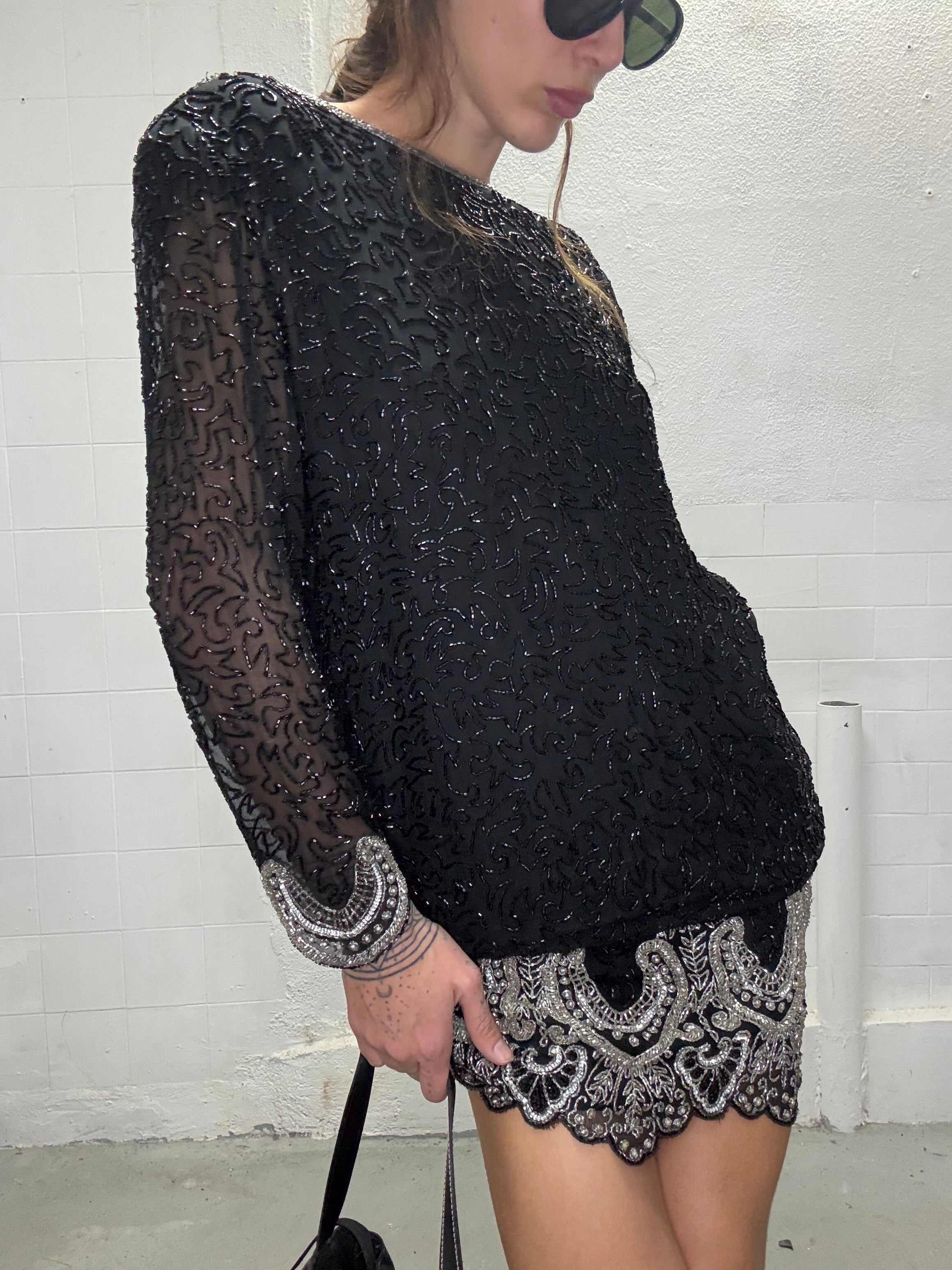 096 VINTAGE SILK BEADED DRESS