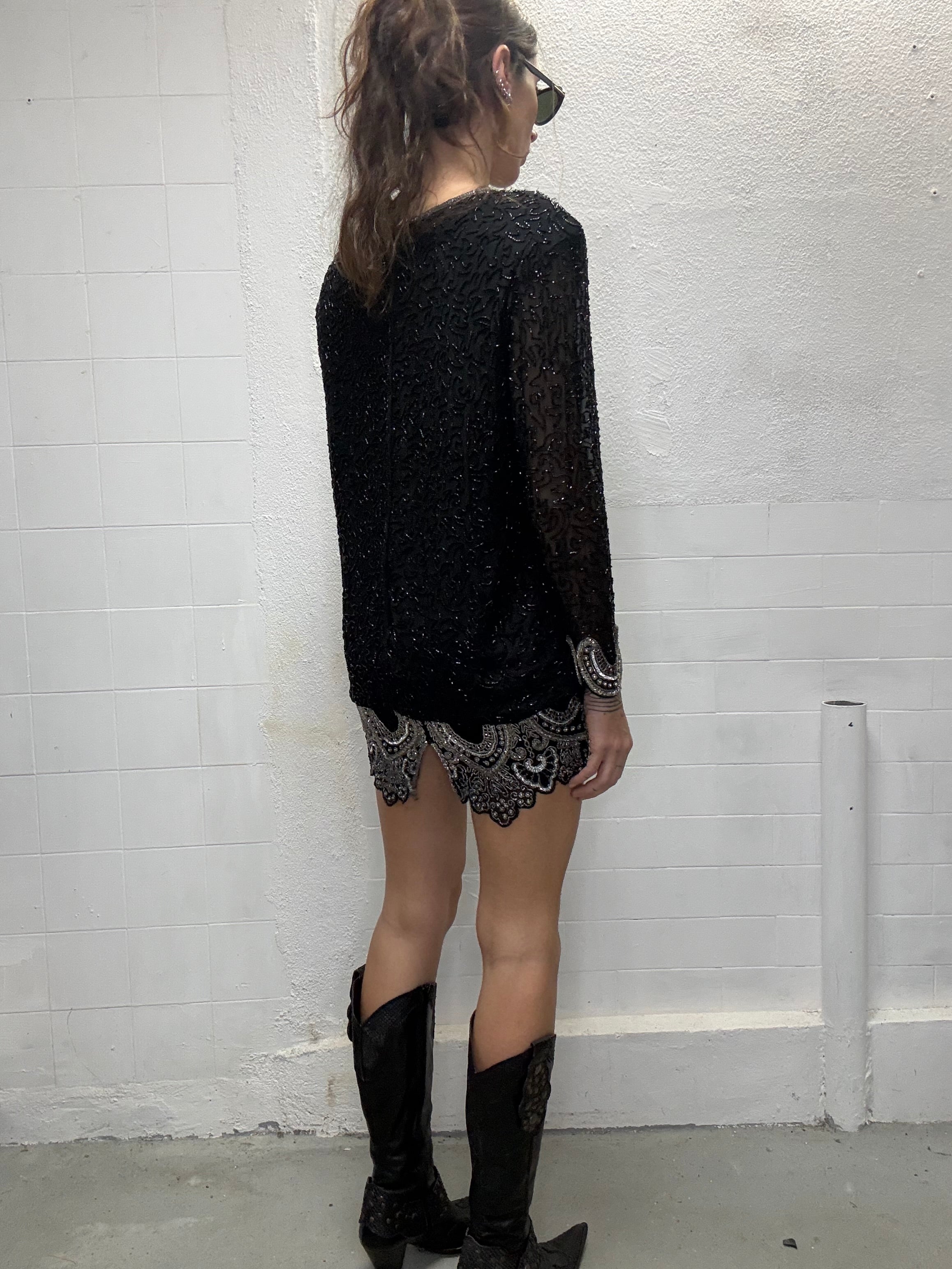 096 VINTAGE SILK BEADED DRESS