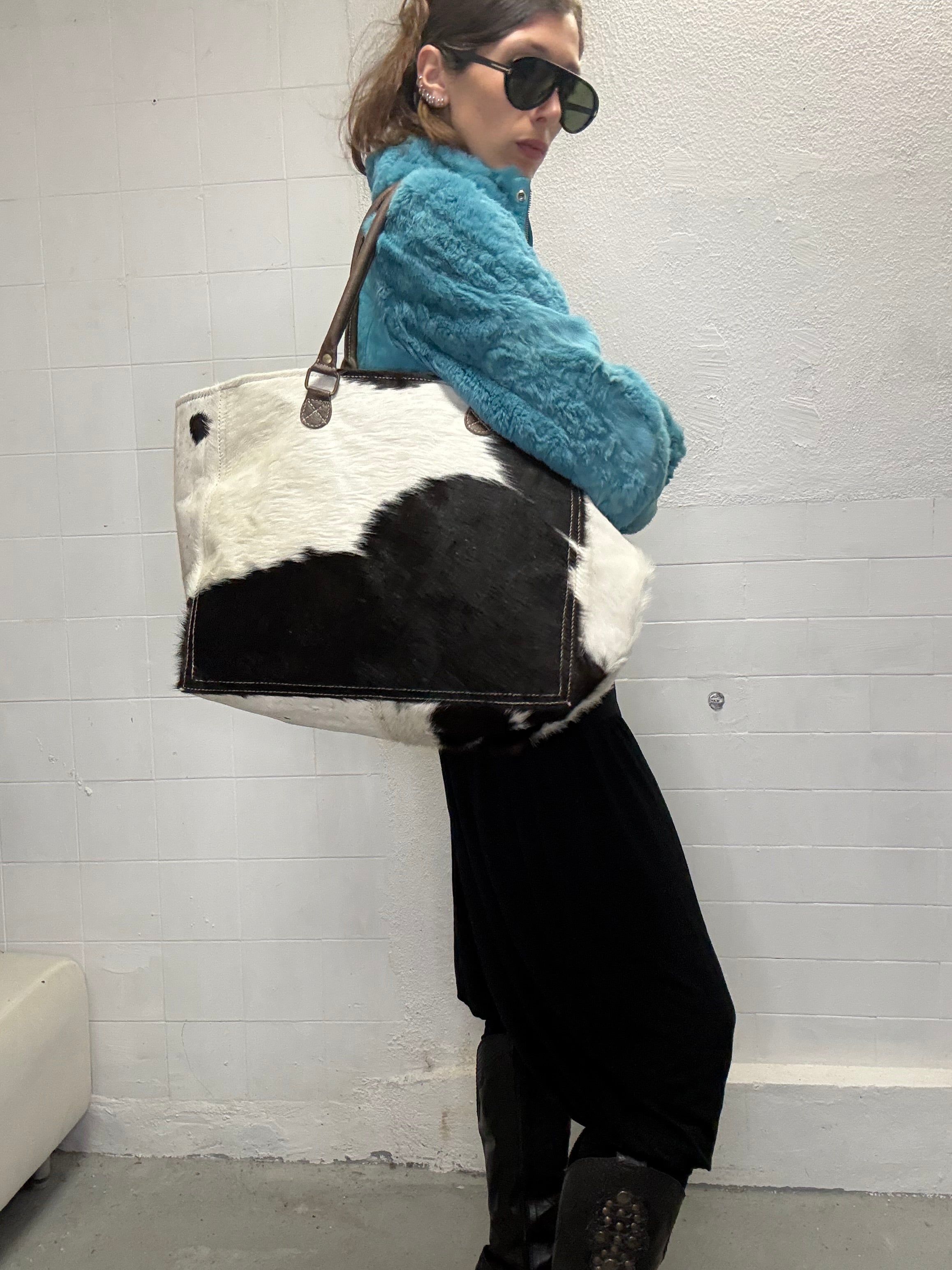 082 COW PRINTED LEATHER BAG