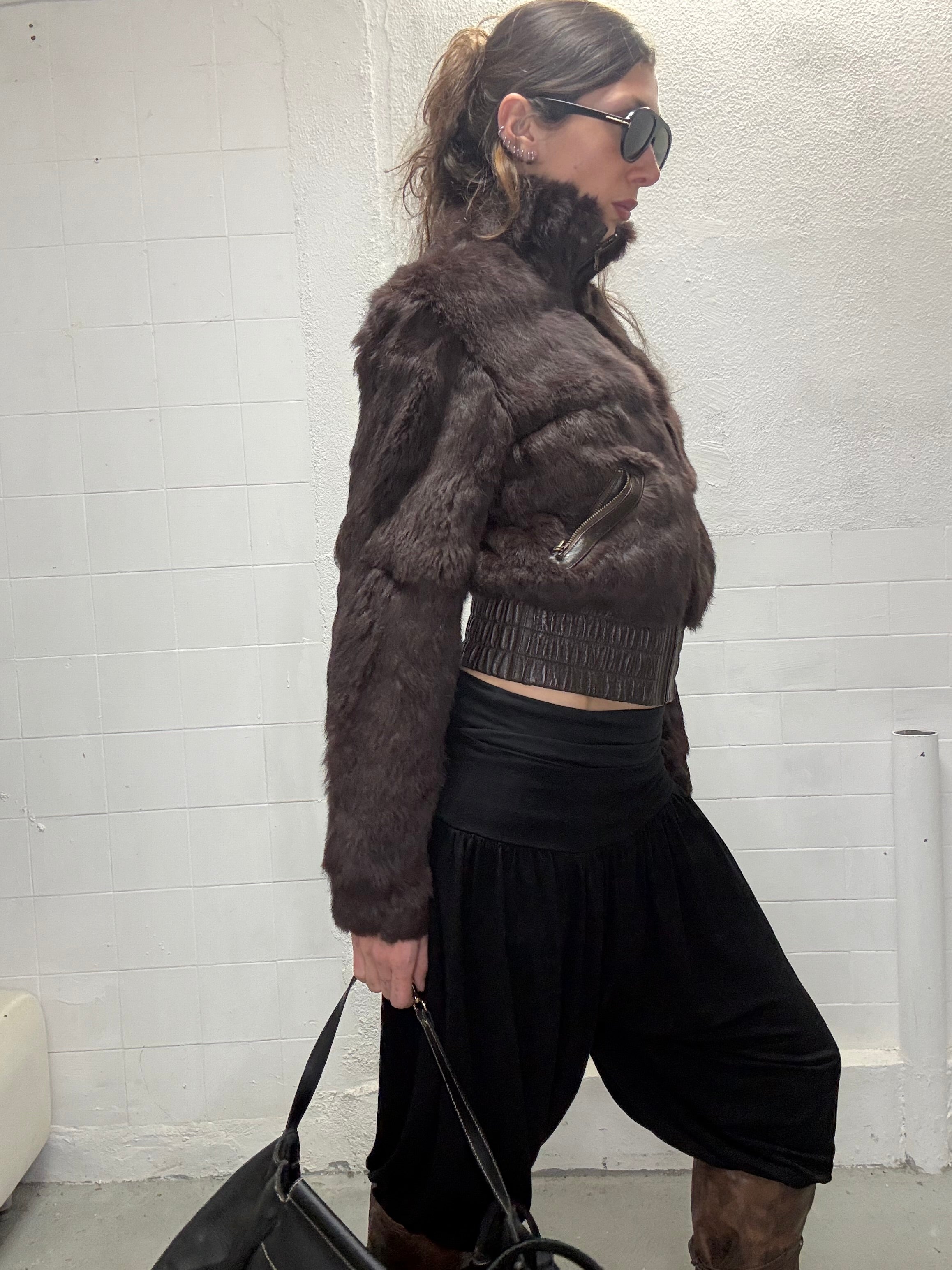 095 REAL FUR HIGH NECK BROWN JACKET