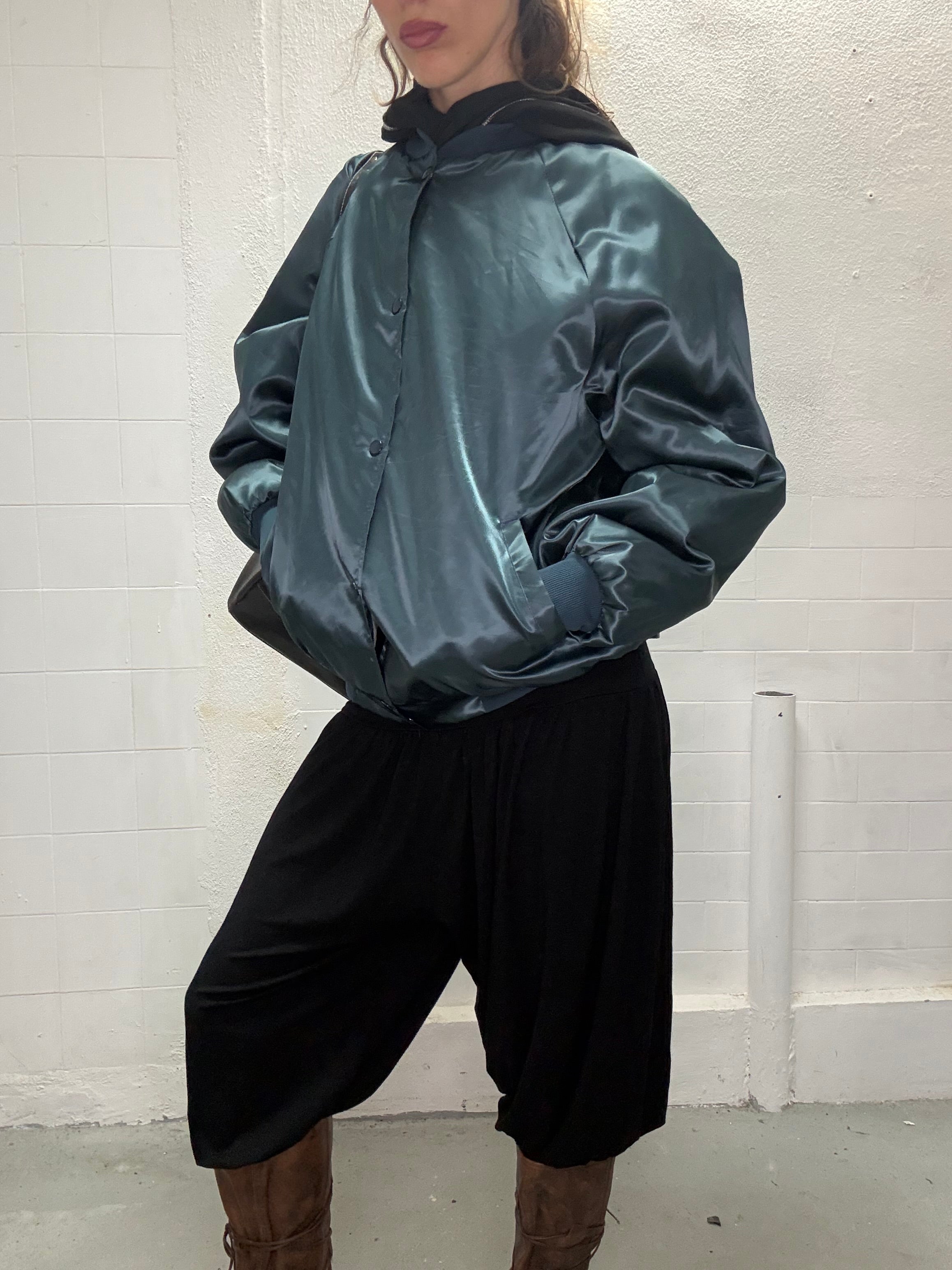 079 VINTAGE SATIN PETROL BLUE BOMBER