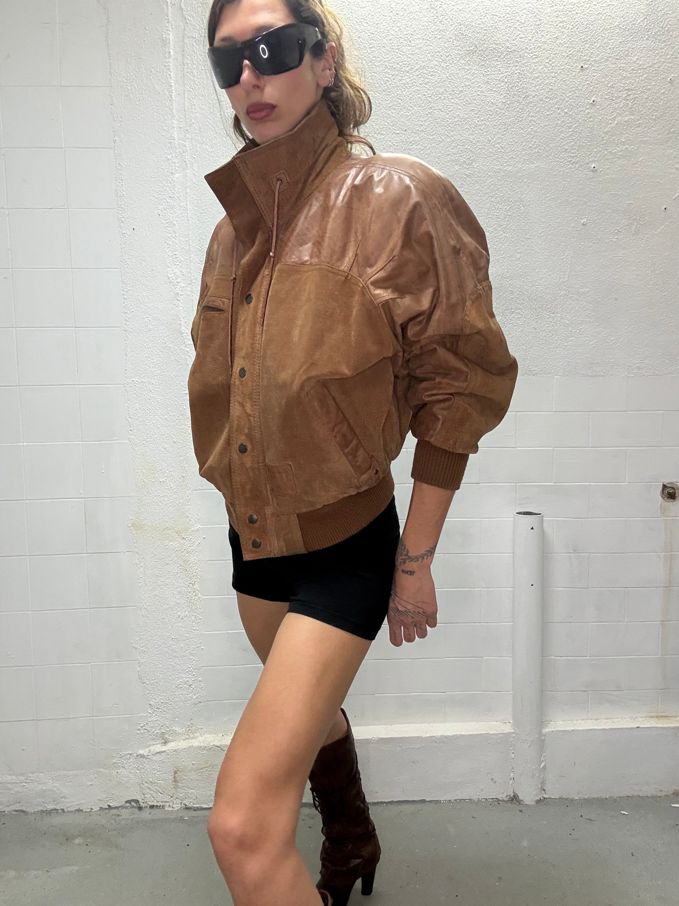0102 HIGH NECK REAL LEATHER JACKET
