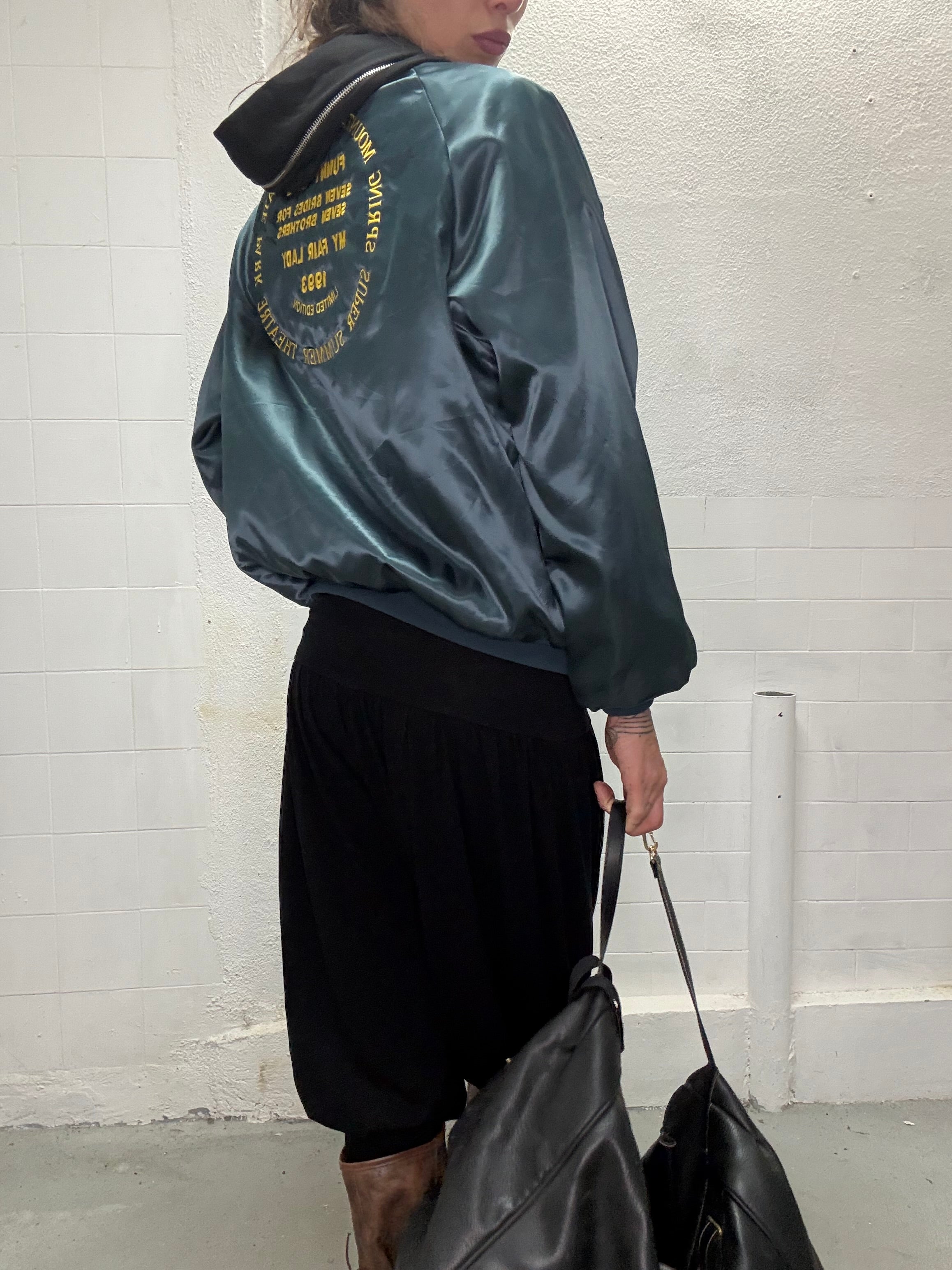 079 VINTAGE SATIN PETROL BLUE BOMBER