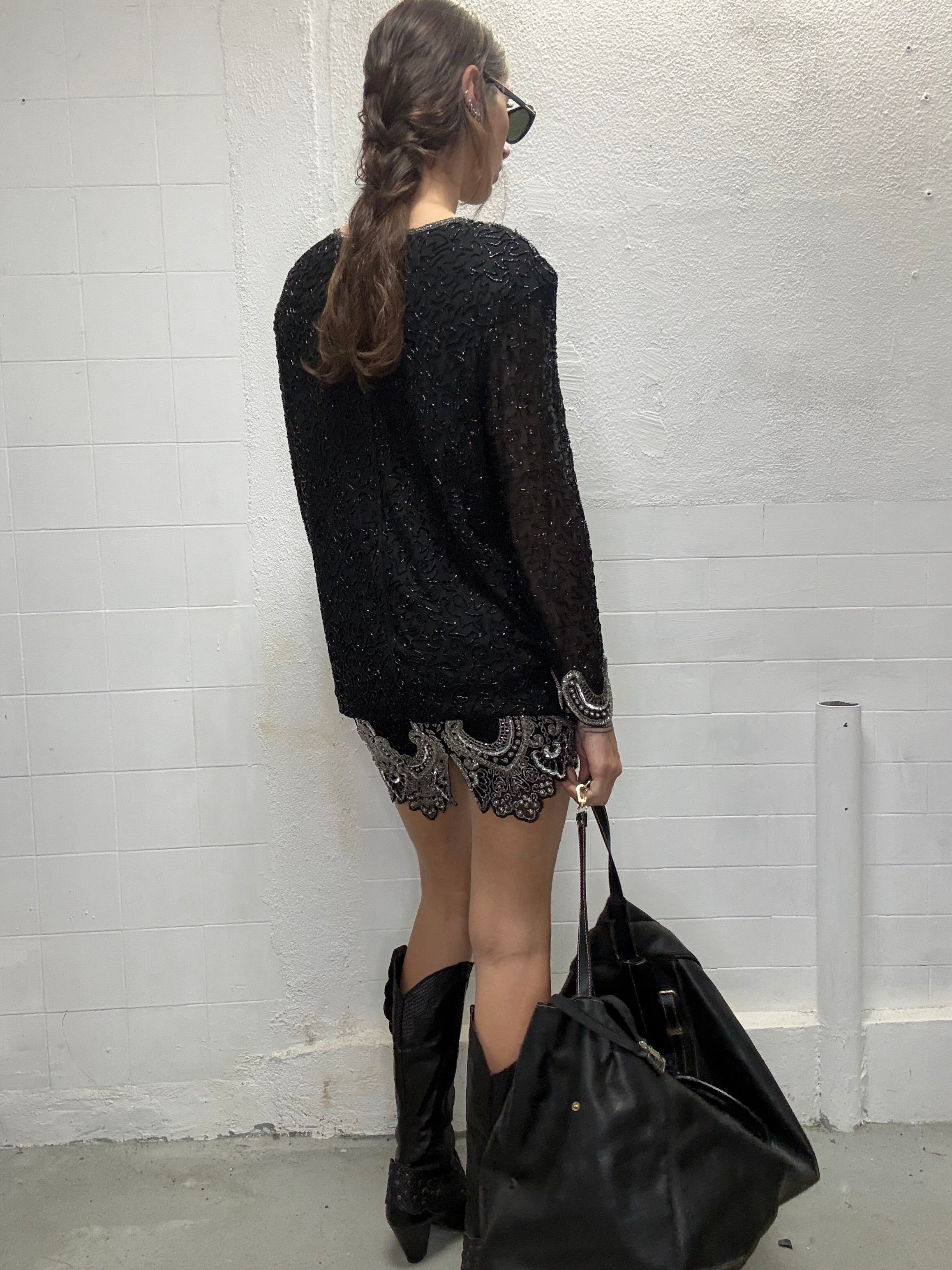 096 VINTAGE SILK BEADED DRESS