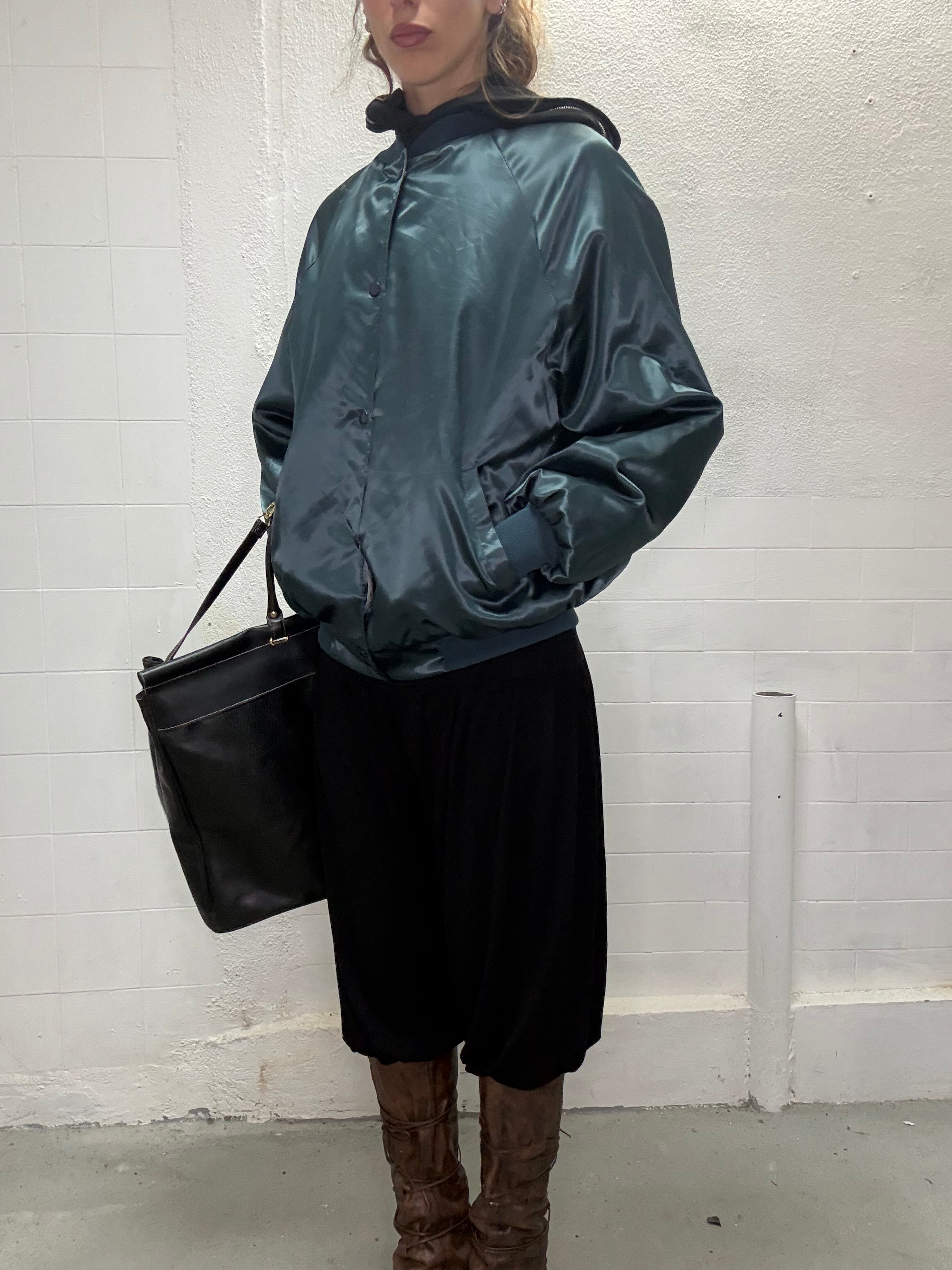 079 VINTAGE SATIN PETROL BLUE BOMBER