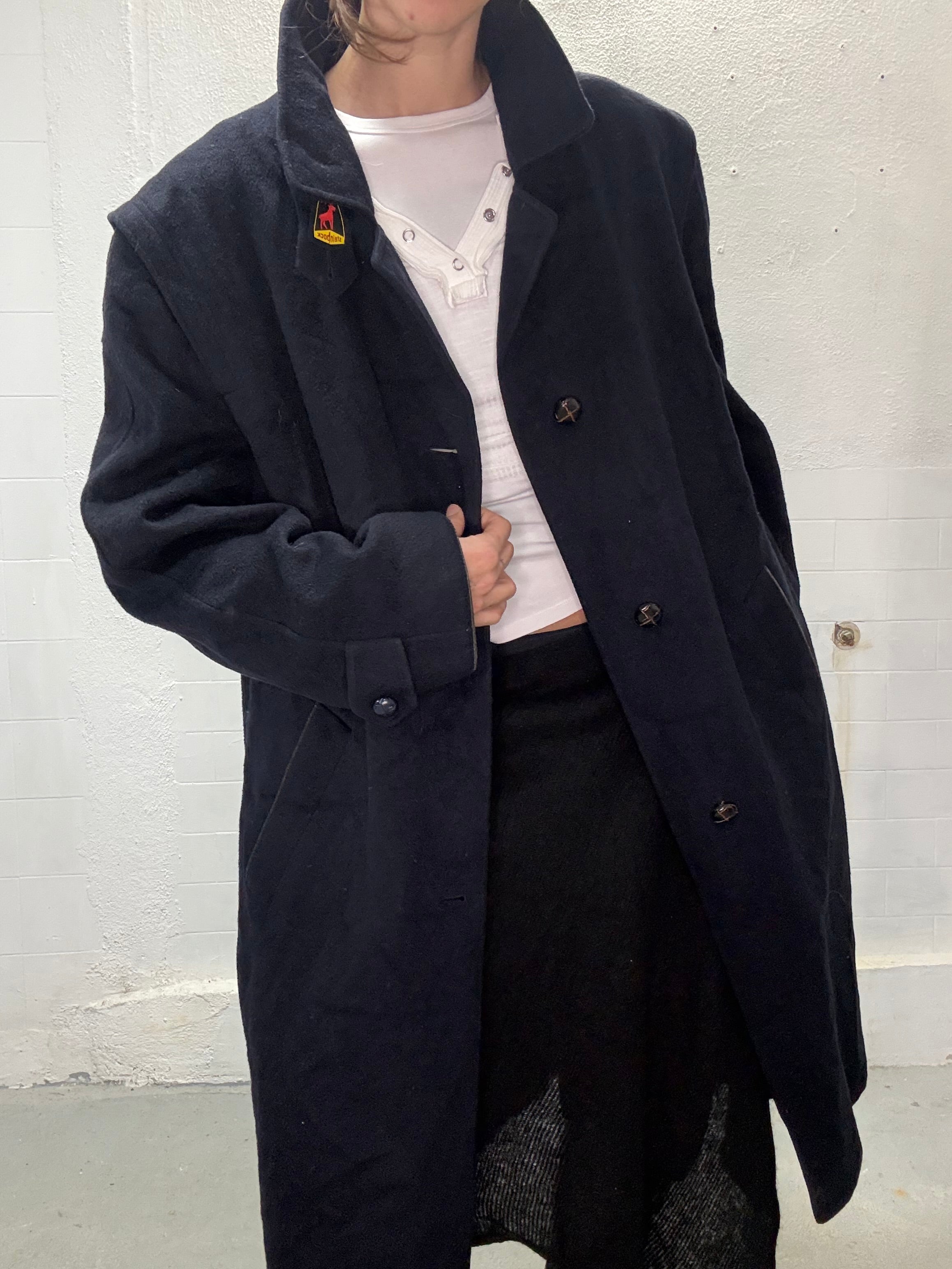 Vintage Steinbock navy wool coat full-length silhouette