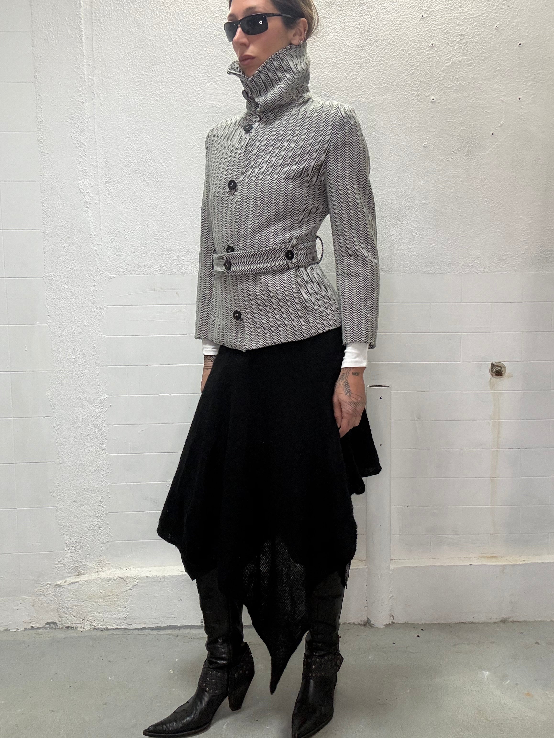 Statement asymmetrical collar wool jacket
