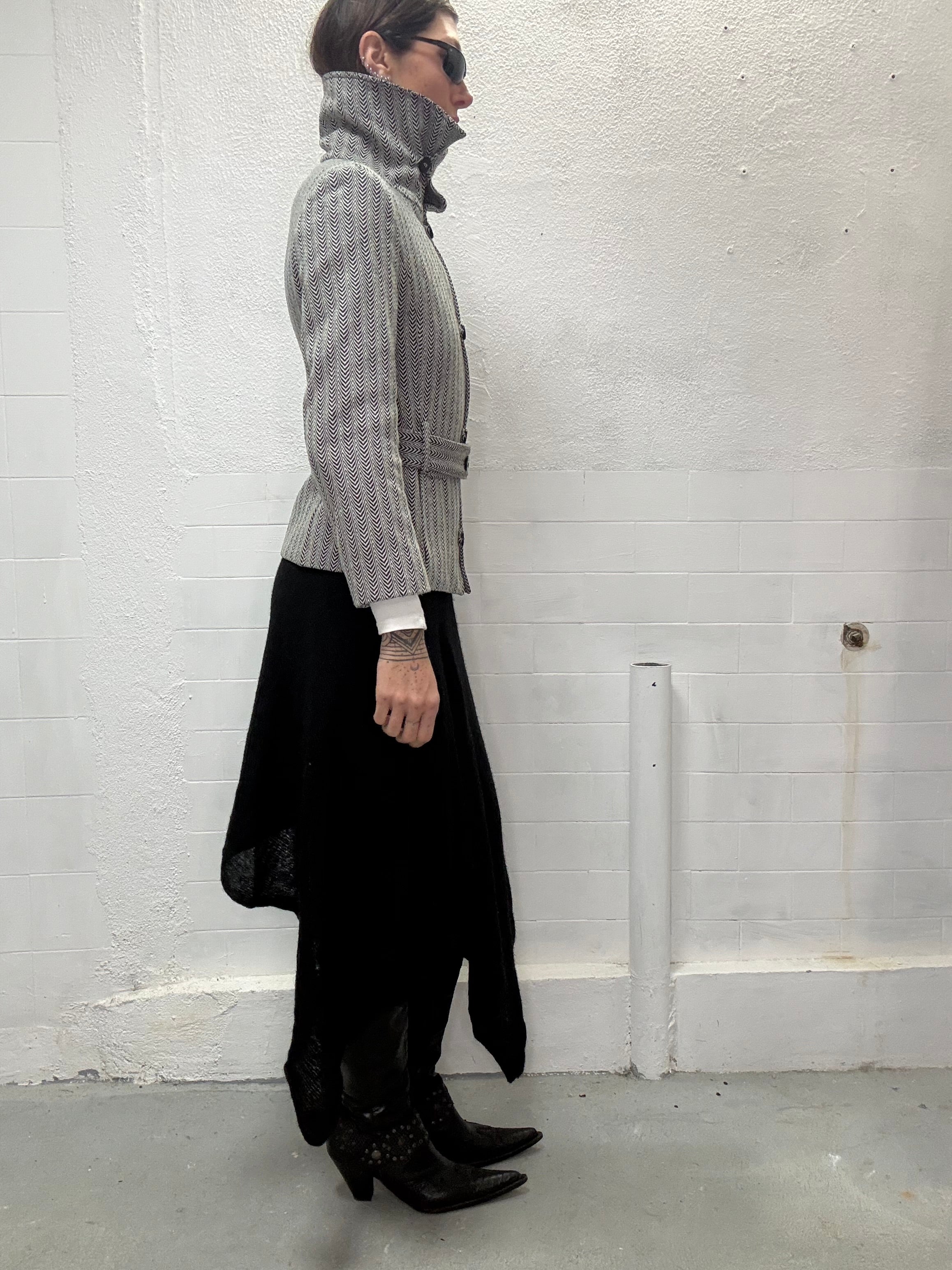 High neck wool jacket side profile