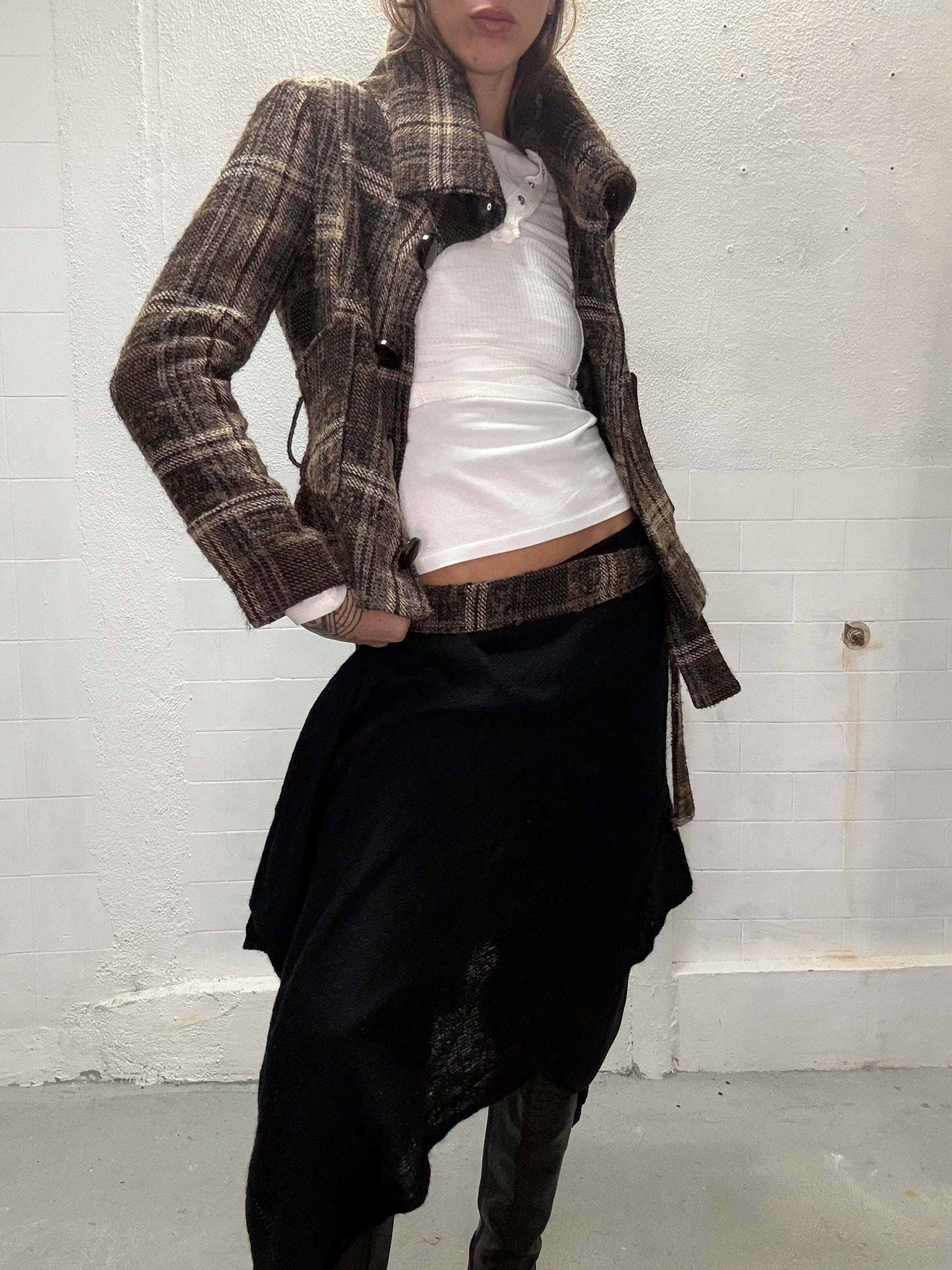 Classic brown beige plaid coat editorial look