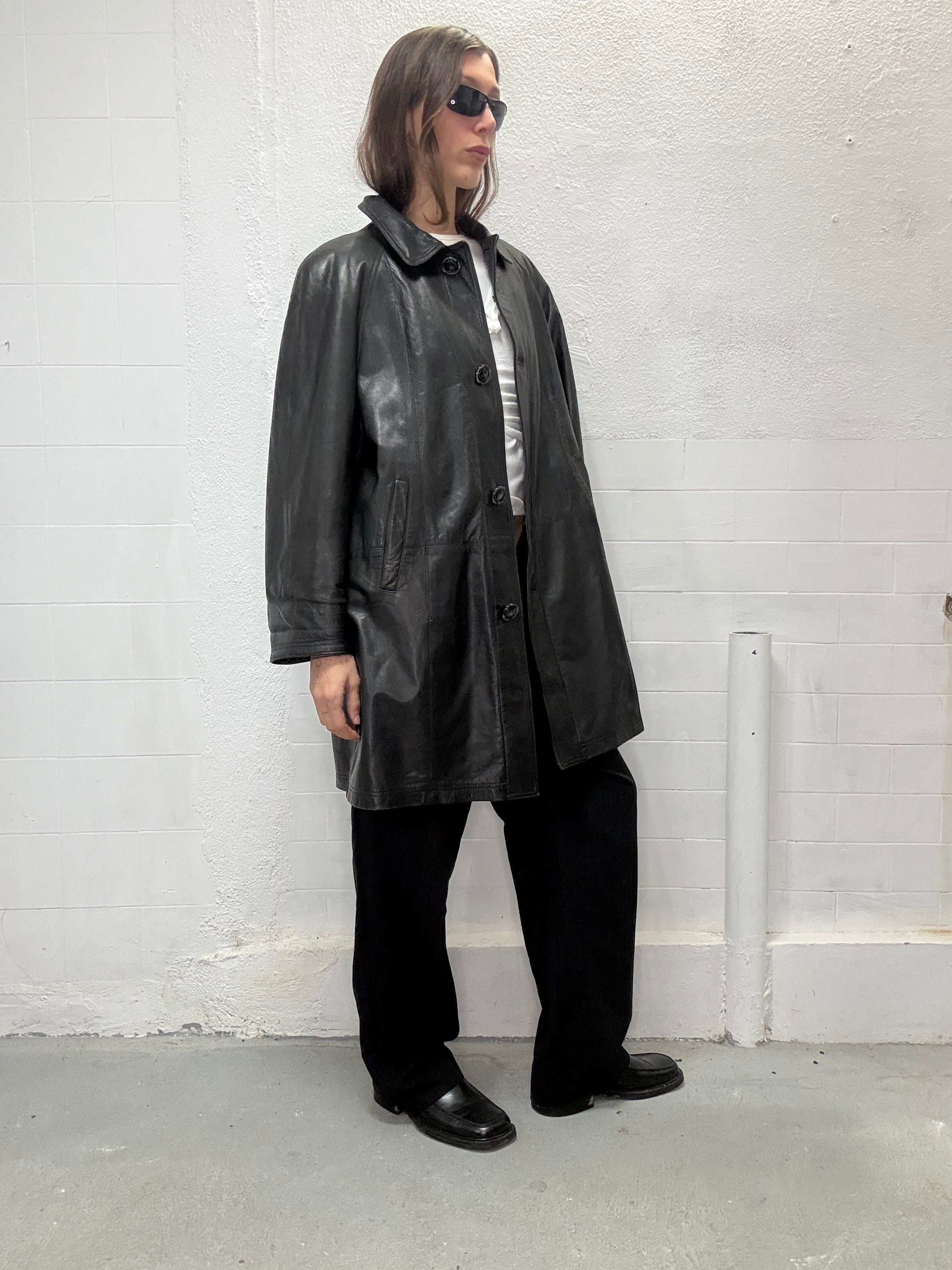 Classic black leather coat minimalist style