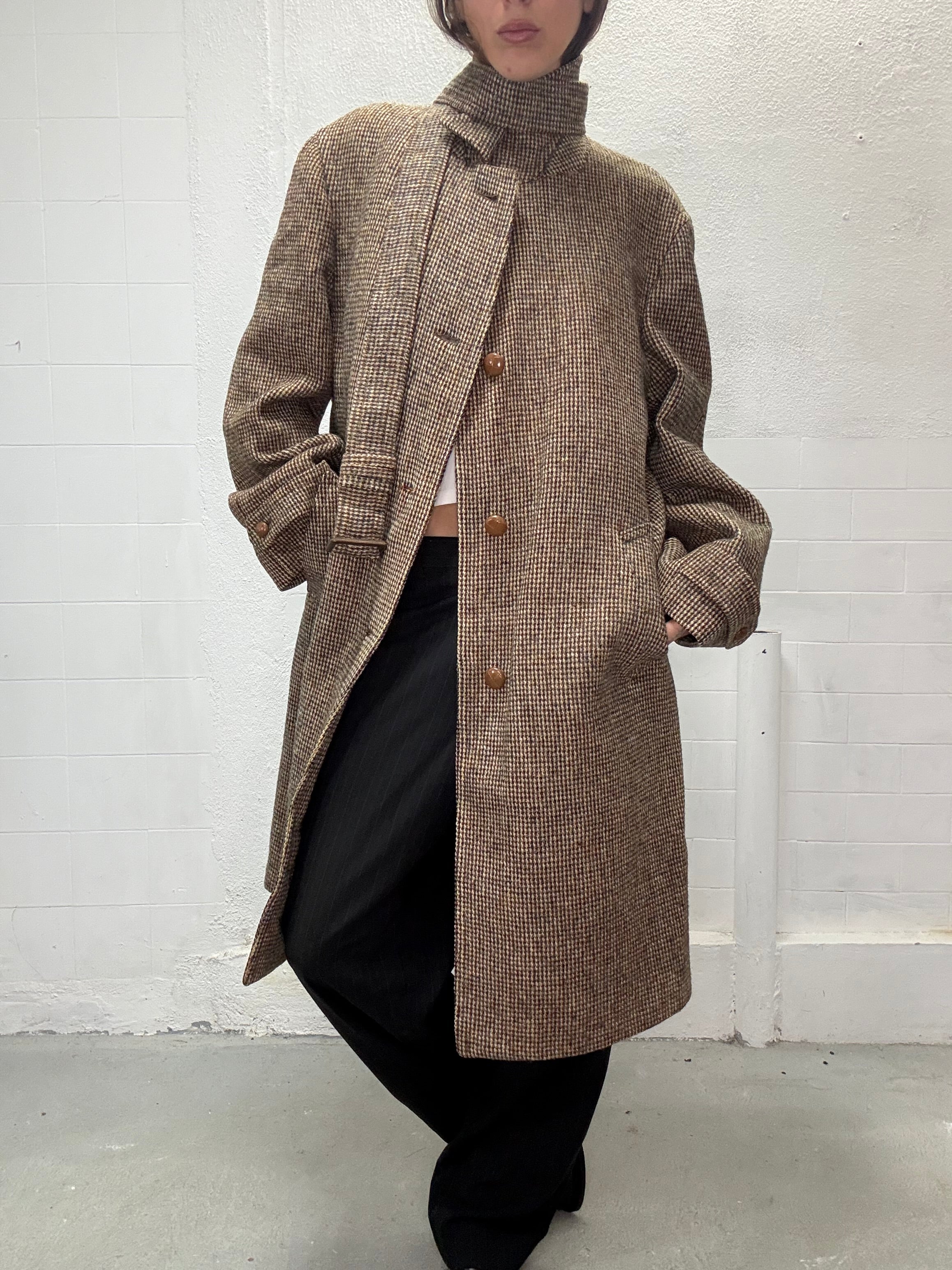 Vintage checked wool coat street style