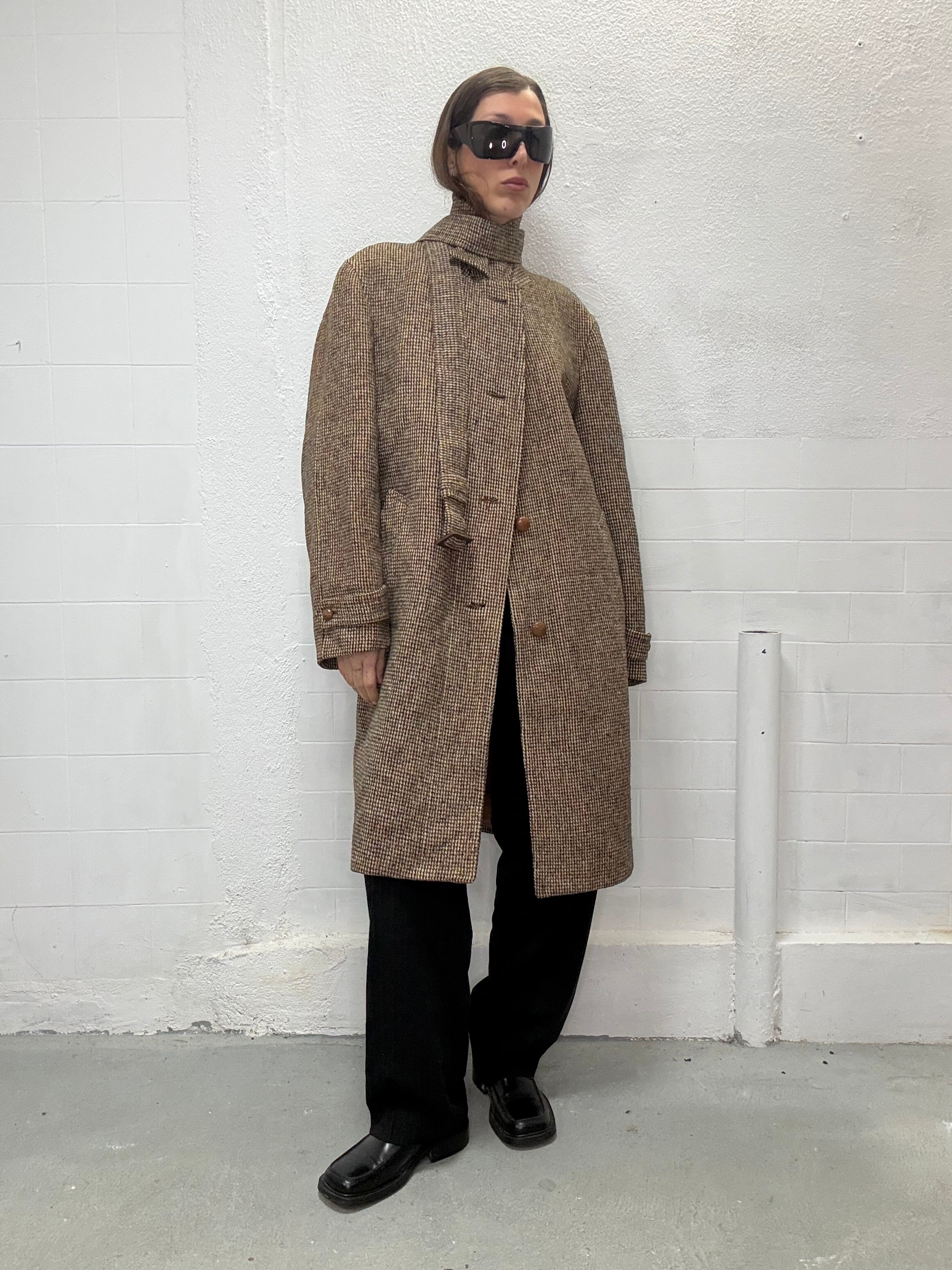Timeless brown and beige wool overcoat