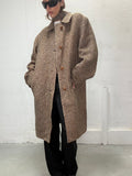 Vintage long wool check coat brown and beige